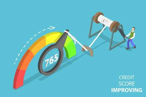 3D Isometric Flat Vector Concept of Credit Score Imporving. Stock Illustration