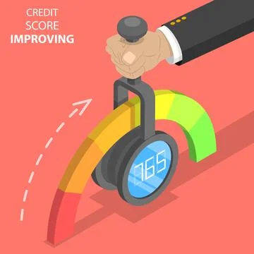 3D Isometric Flat Vector Concept of Credit Score Imporving. Stock Illustration
