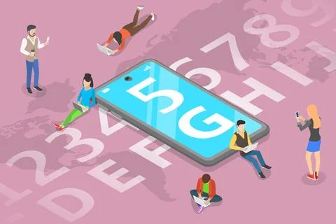 3D Isometric Flat Vector Concept of 5G , Global Wireless Network. Stock Illustration