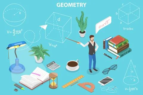 3D Isometric Flat Vector Concept of Geometry Learning Course. Stock Illustration