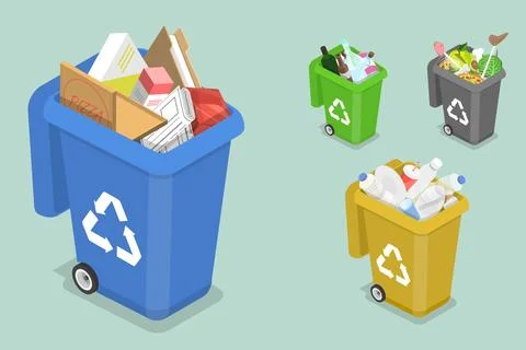 3D Isometric Flat Vector Concept of Sorting Waste for Recycling. Stockillustratie