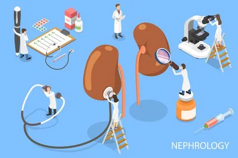 3D Isometric Flat Vector Concept of Nephrology Clinical Research. Stock Illustration