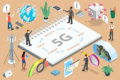 3D Isometric Flat Vector Concept of 5G , High Speed Internet Technology. Illustrazione stock