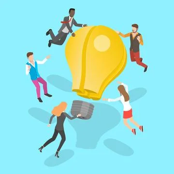 3D Isometric Flat Vector Concept of Idea Searching and Teamwork. Stock Illustration