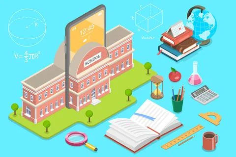 3D Isometric Flat Vector Concept of Online School. Stock-Illustration