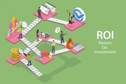 3D Isometric Flat Vector Concept of Return on Investment, ROI, Digital Marketing Stock Illustration