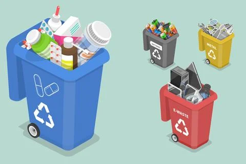 3D Isometric Flat Vector Concept of Sorting Waste for Recycling Stock Illustration