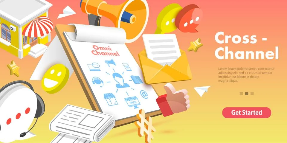 3D Isometric Flat Vector Concept of Cross-Channel Stock Illustration