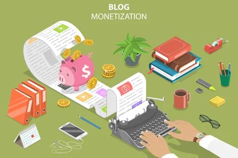 3D Isometric Flat Vector Conceptual Illustration of How to Monetize a Blog Stock Illustration
