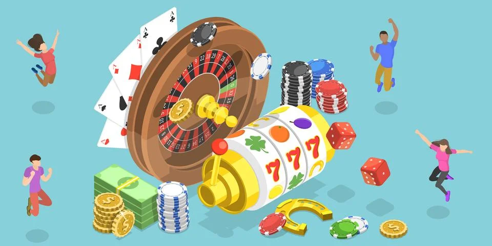 3D Isometric Flat Vector Conceptual Illustration of Online Gambling Platform. Stock Illustration