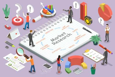 3D Isometric Flat Vector Conceptual Illustration of Market Research Stock Illustration