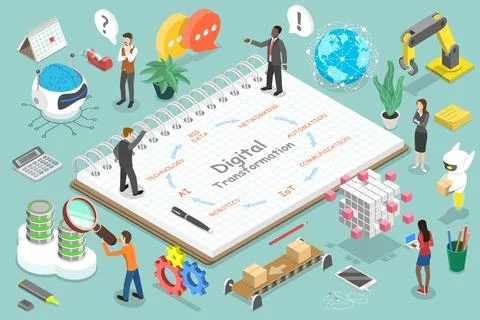 3D Isometric Flat Vector Conceptual Illustration of Digital Transformation. 스톡 일러스트