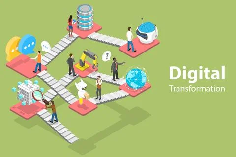 3D Isometric Flat Vector Conceptual Illustration of Digital Transformation. Stock Illustration