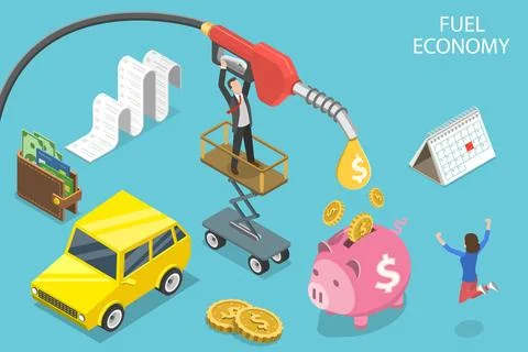 3D Isometric Flat Vector Conceptual Illustration of Fuel Economy. Stock Illustration