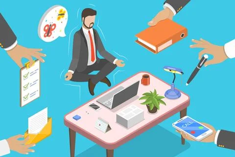 3D Isometric Flat Vector Conceptual Illustration of Relax and Work Balance. Stock Illustration