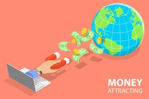 3D Isometric Flat Vector Conceptual Illustration of Money Attracting. Stock Illustration