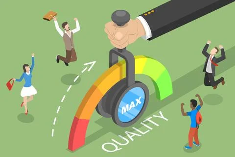 3D Isometric Flat Vector Conceptual Illustration of Quality Improvement, QI. Stock Illustration