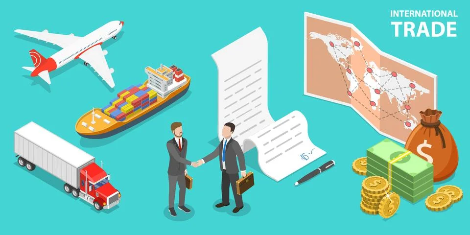 3D Isometric Flat Vector Conceptual Illustration of International Trade. Stock Illustration