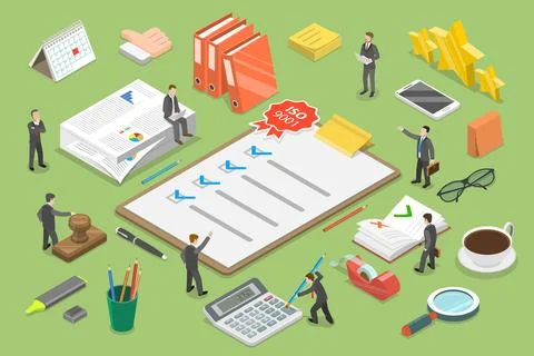 3D Isometric Flat Vector Conceptual Illustration of Quality Management System. Stock Illustration