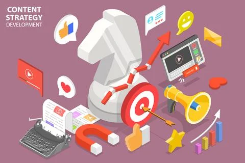 3D Isometric Flat Vector Conceptual Illustration of Content Strategy Development Illustrazione stock