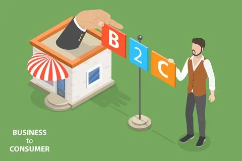 3D Isometric Flat Vector Conceptual Illustration of B2C, Business to Consumer. Stock Illustration