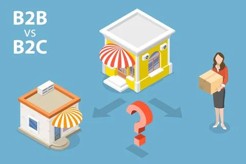 3D Isometric Flat Vector Conceptual Illustration of B2B vs B2C. Stock Illustration