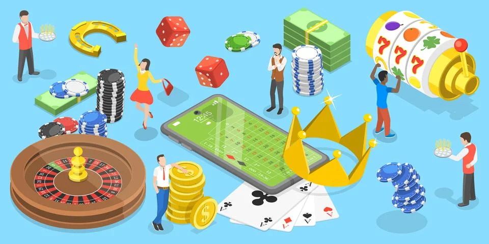 3D Isometric Flat Vector Conceptual Illustration of Online Gambling. Stock Illustration