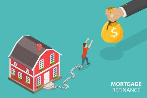 3D Isometric Flat Vector Conceptual Illustration of Mortgage Refinance. Stock Illustration