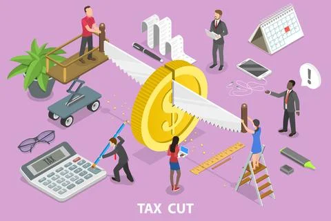 3D Isometric Flat Vector Conceptual Illustration of Tax Cut. Stock Illustration