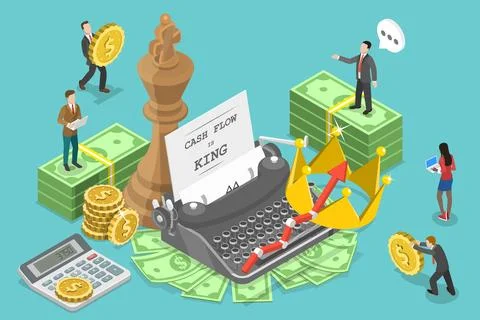 3D Isometric Flat Vector Conceptual Illustration of Cash Flow is King. Stock Illustration