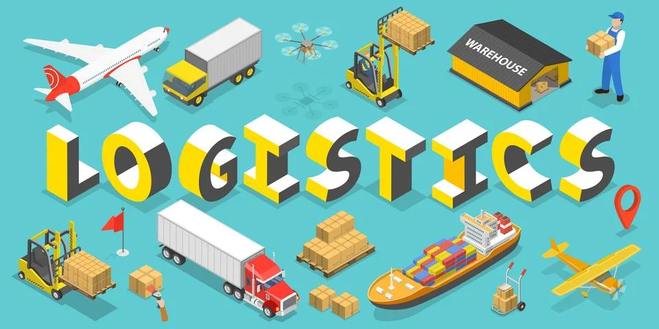 3D Isometric Flat Vector Conceptual Illustration of Global Logistics. Stock Illustration