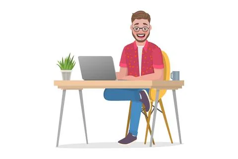 3D Isometric Flat Vector Conceptual Illustration of Man is Working at Home. Stock-Illustration