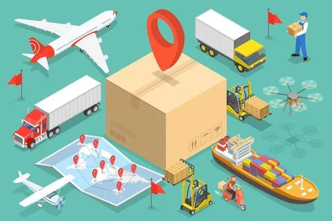 3D Isometric Flat Vector Conceptual Illustration of International Cargo Delivery Stock Illustration