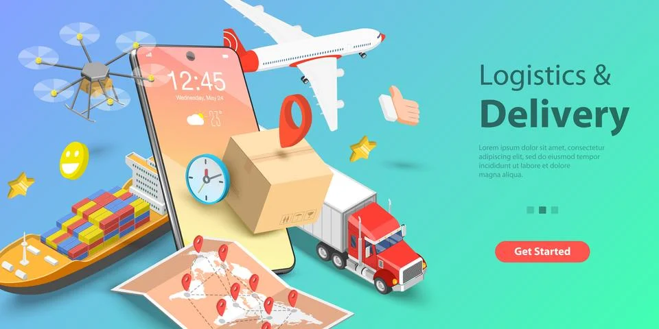 3D Isometric Flat Vector Conceptual Illustration of Smart Logistics. Stock Illustration