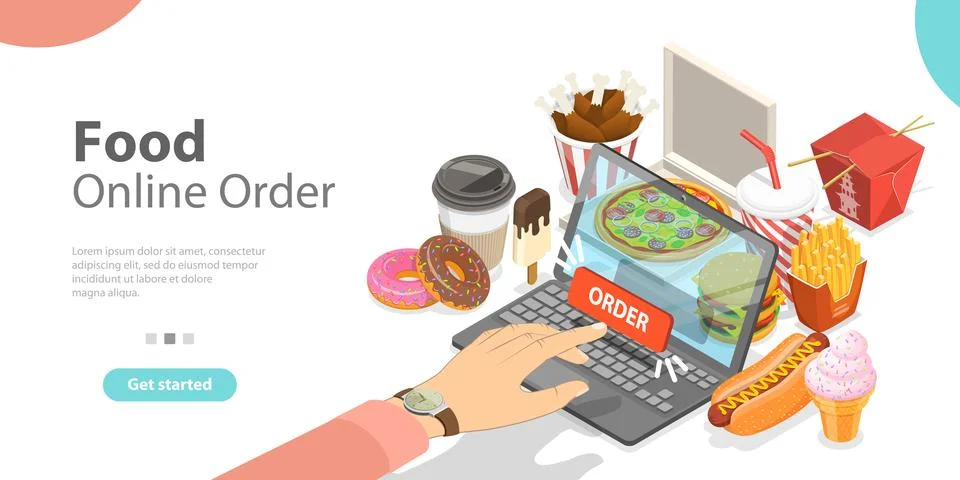 3D Isometric Flat Vector Conceptual Illustration Online Food Order App. Stock Illustration
