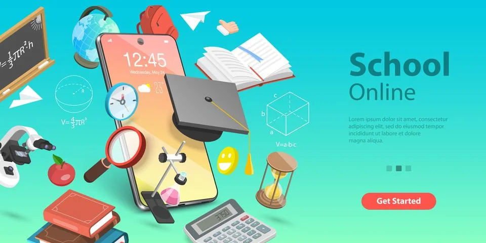 3D Isometric Flat Vector Conceptual Illustration of Online Education Concept. Stock Illustration