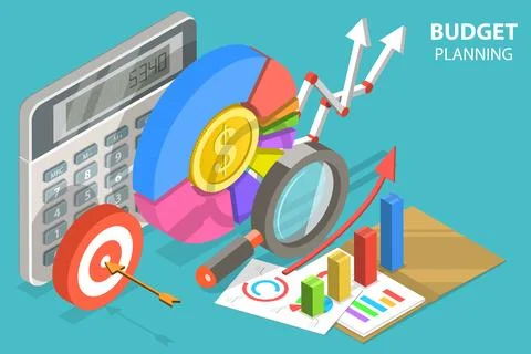 3D Isometric Flat Vector Conceptual Illustration of Budget Planning. Stock Illustration