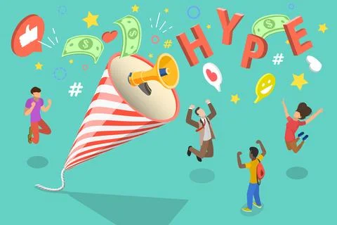 3D Isometric Flat Vector Conceptual Illustration of Hype Marketing. Illustrazione stock