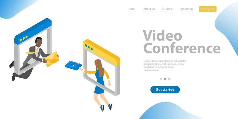 3D Isometric Flat Vector Conceptual Illustration of Video Conference. Stock Illustration