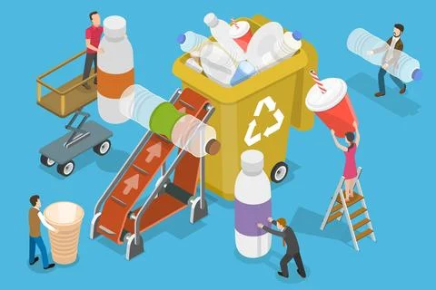 3D Isometric Flat Vector Conceptual Illustration of Collecting Plastic Trash. Stock Illustration