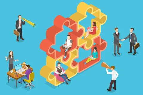 3D Isometric Flat Vector Conceptual Illustration of Teamwork and Collaboration. Stock Illustration
