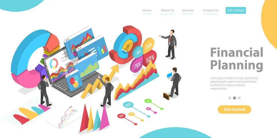 3D Isometric Flat Vector Conceptual Illustration of Financial Planning. Stock Illustration