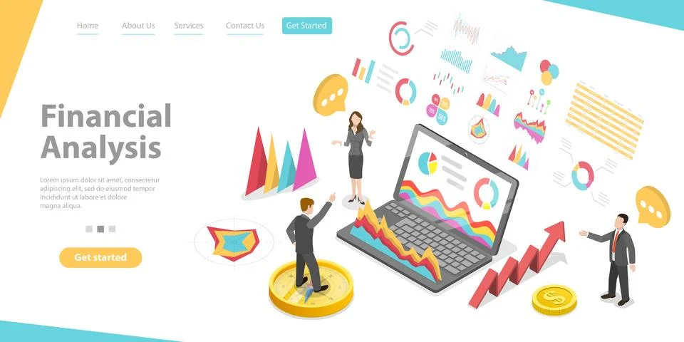 3D Isometric Flat Vector Conceptual Illustration of Financial Analysis. Stock Illustration