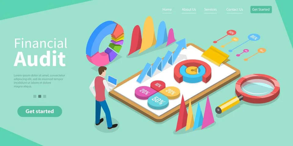 3D Isometric Flat Vector Conceptual Illustration of Financial and Audit Report. Stock Illustration