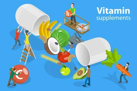 3D Isometric Flat Vector Conceptual Illustration of Nutritional Supplement. Stock Illustration