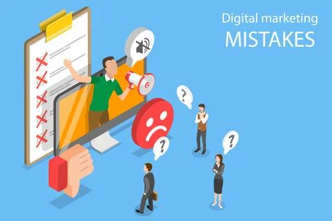 3D Isometric Flat Vector Conceptual Illustration of Digital Marketing Mistakes. Stock Illustration