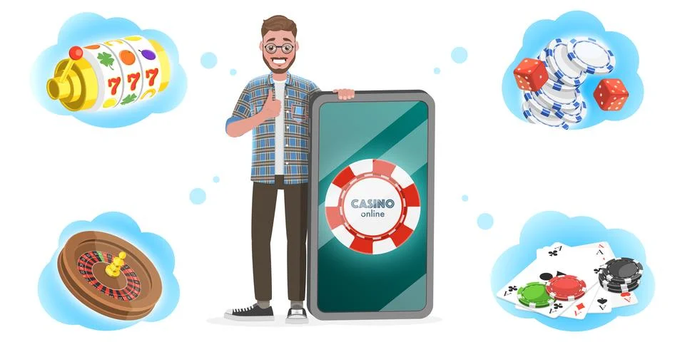 3D Isometric Flat Vector Conceptual Illustration of Mobile Gambling Platform. Stock Illustration