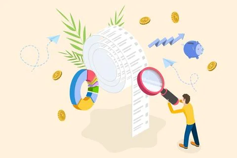 3D Isometric Flat Vector Conceptual Illustration of Financial Accounting. Stock Illustration