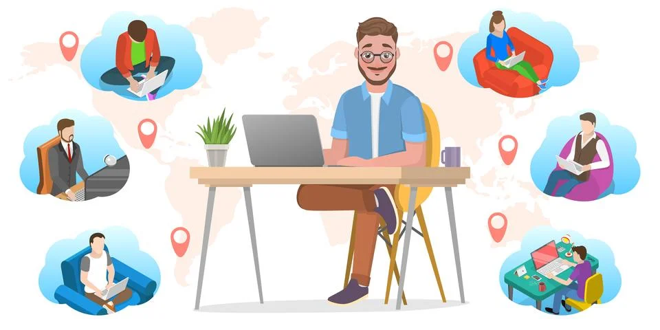 3D Isometric Flat Vector Conceptual Illustration of Global Outsource Services Stock Illustration