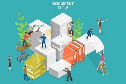 3D Isometric Flat Vector Conceptual Illustration of Document Flow Stock Illustration